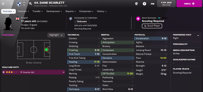 Dane Scarlett Player Profile Football Manager 2022
