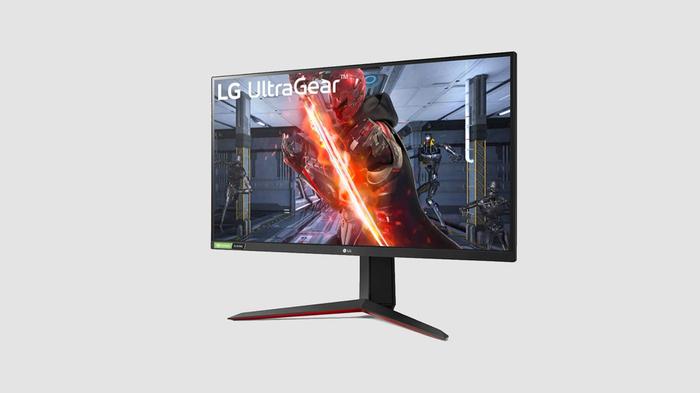 Best gaming monitor for Warzone LG product image of a monitor with a red armoured video game character on the display.