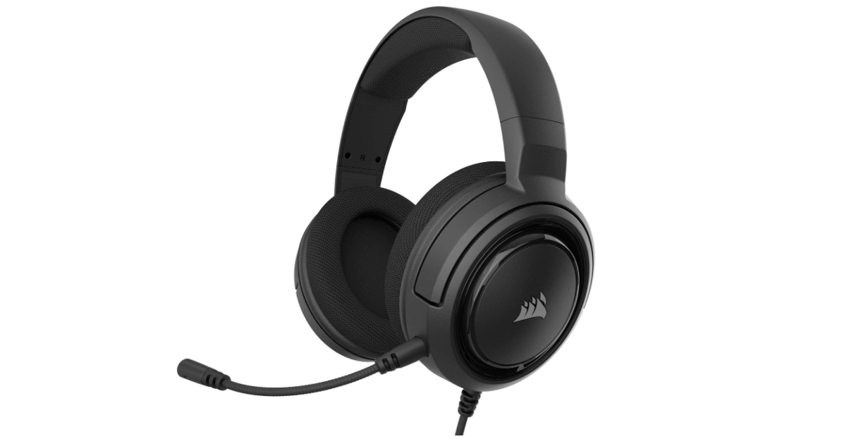 Best headset for Battlefield 2042 Corsair product image of an all-black headset with a mic.