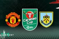 Manchester United and Burnley badges with Carabao Cup logo and dark background