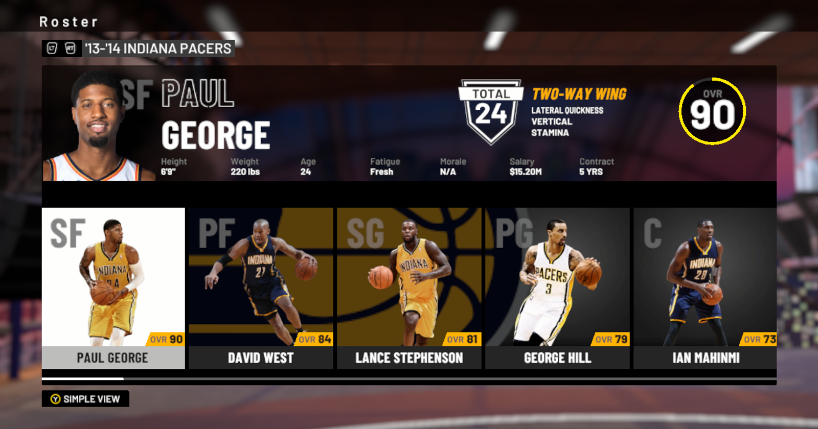 NBA 2K19: 2013-2014 Indiana Pacers Roster Player Ratings and Roster