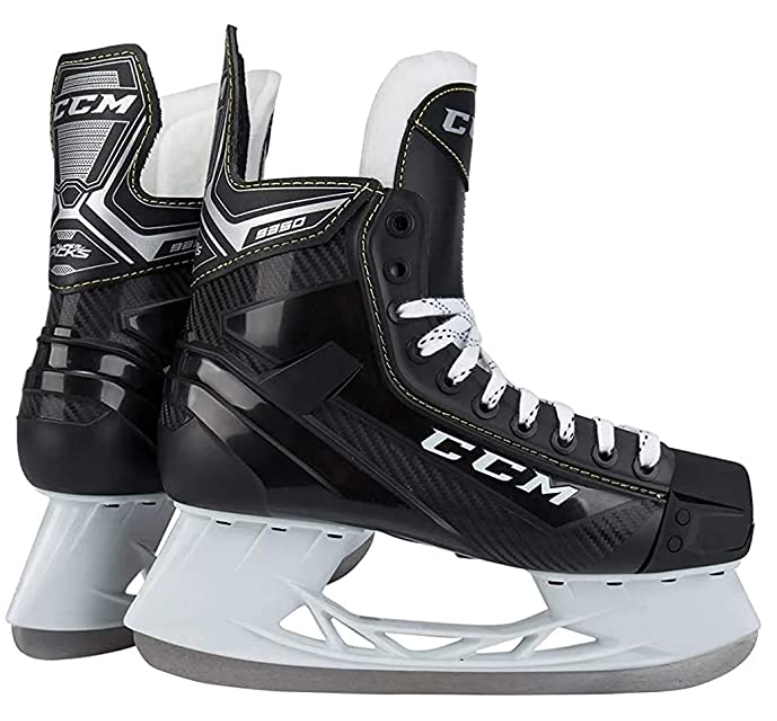 Best ice hockey skates CCM product image of a pair of black shoes with white skates