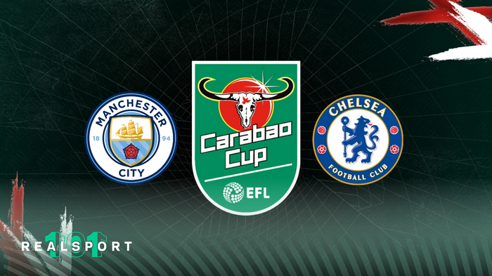 Manchester City and Chelsea badges with Carabao Cup logo