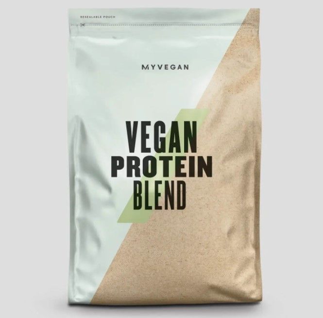 Best vegan protein powder MyProtein product image of white and brown packet with a green stripe.
