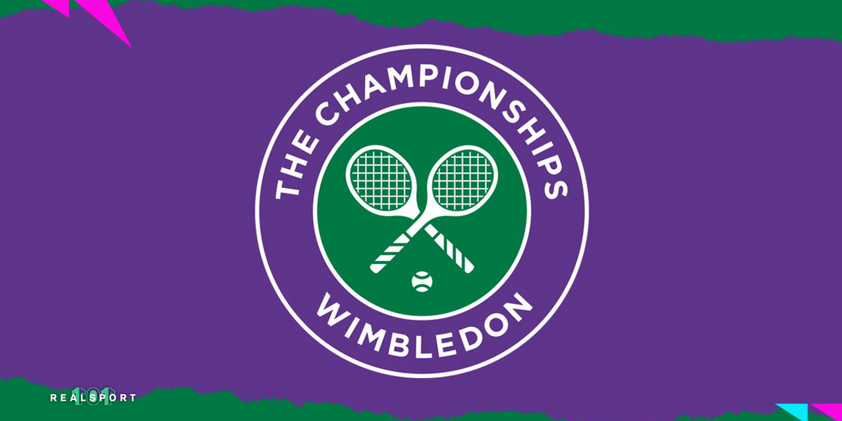 Wimbledon logo with purple and green background.