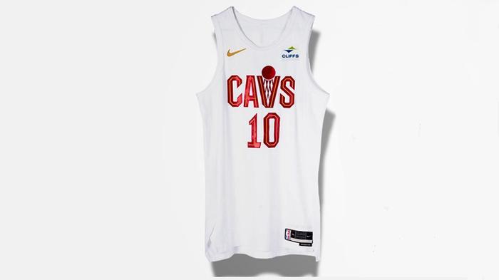Cleveland Cavaliers Icon Edition Jersey product image of a white sleeveless uniform with red and gold accents