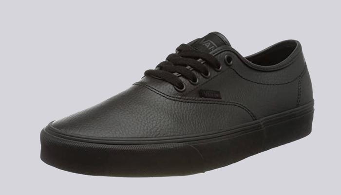 Vans product image of a black leather Winston sneaker.