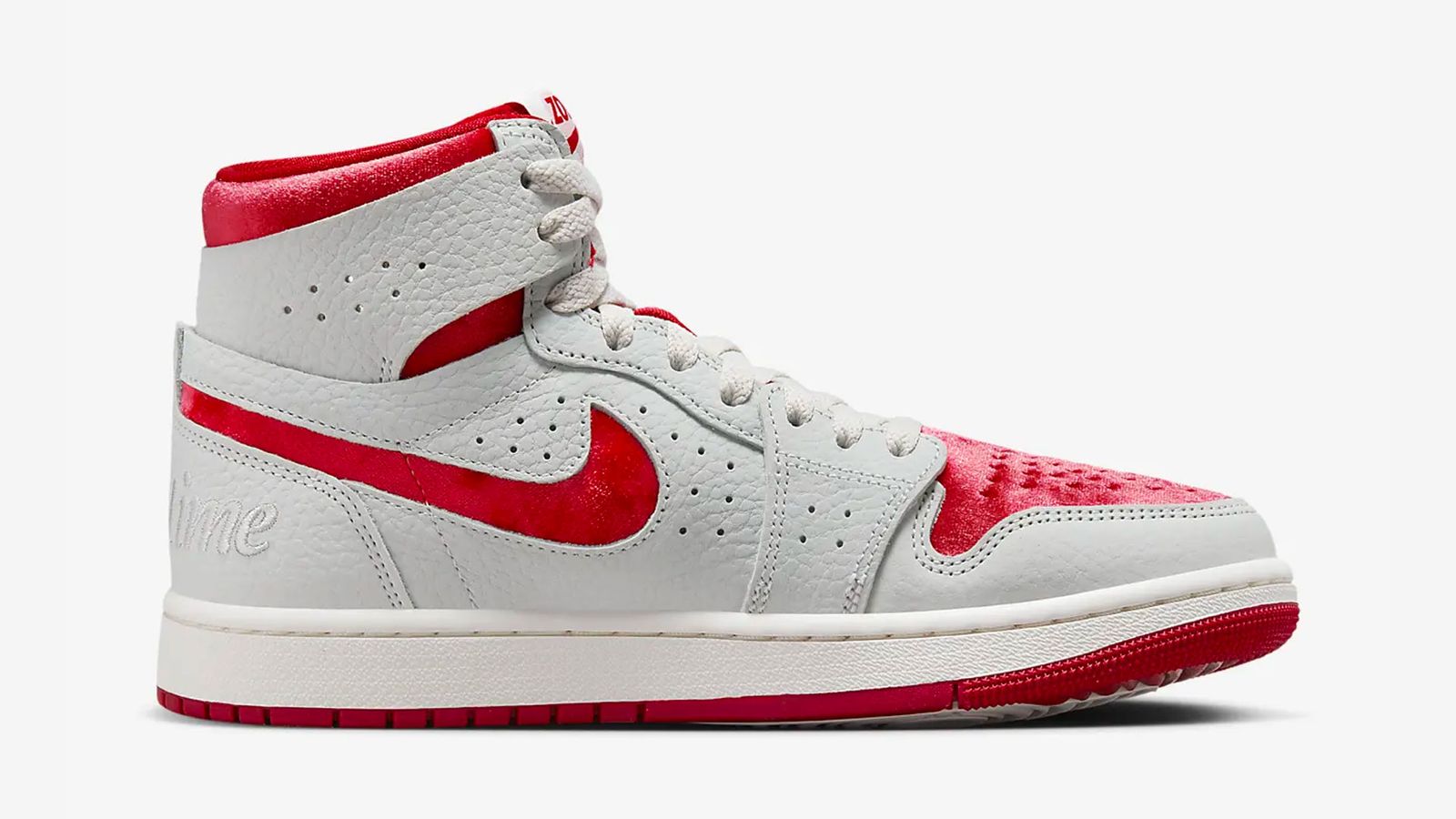 Best sneakers for Valentine's Day - Air Jordan 1 Zoom CMFT 2 "Valentine's Day" product image of a White leather and Red suede sneaker.