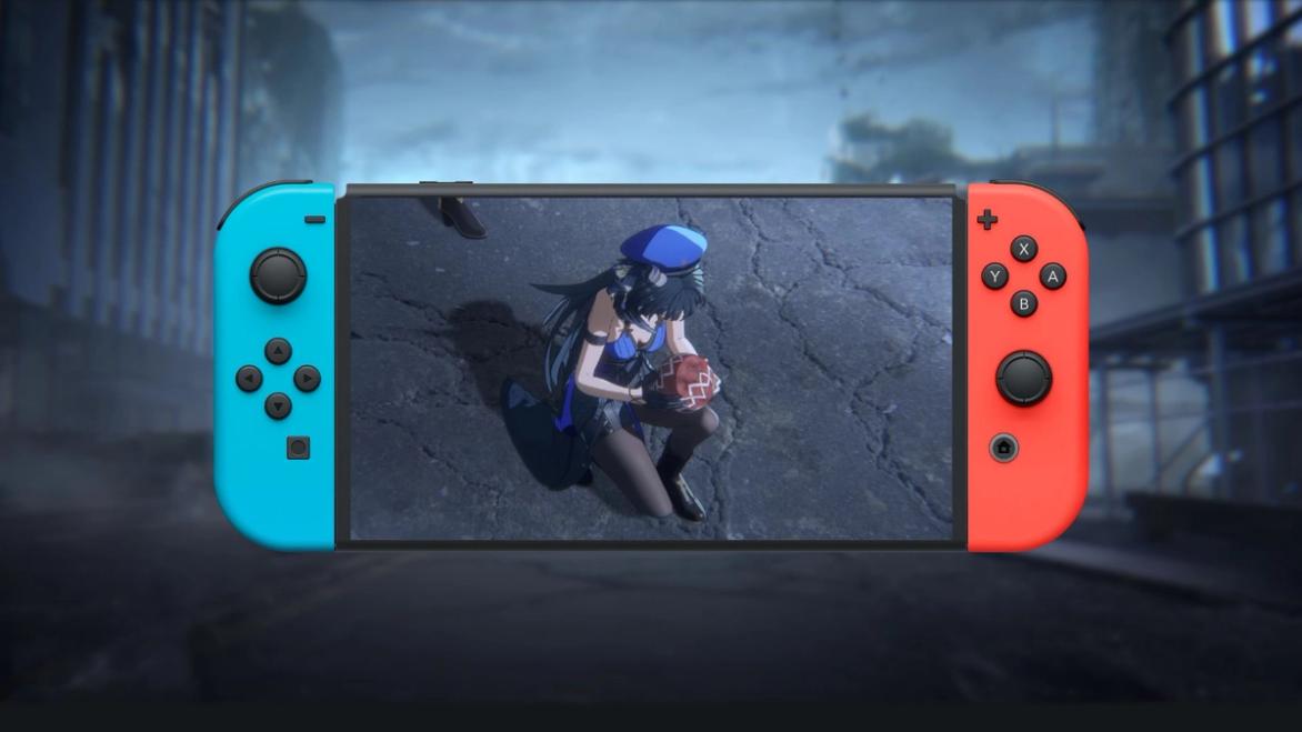 An image of the Nintendo Switch with images from Wuthering Waves. 