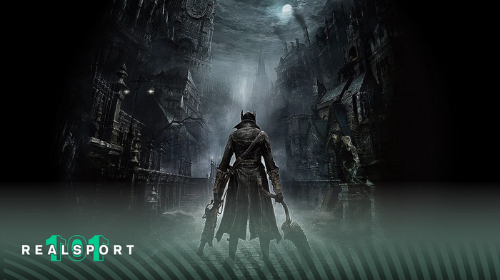 bloodborne promo shot including character, saw cleaver and projectile weapon