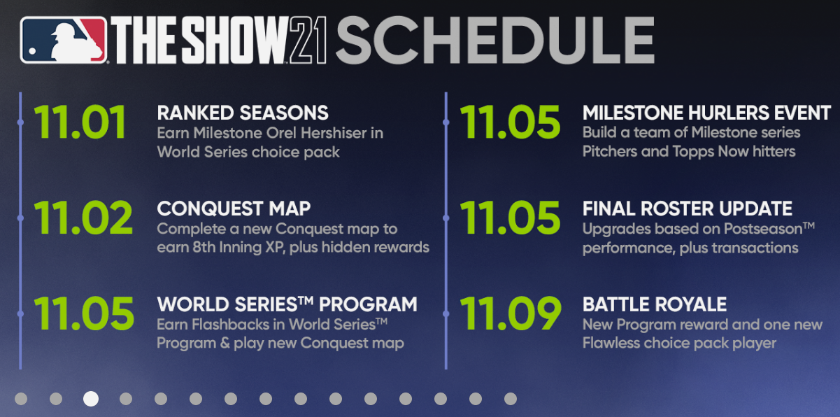 MLB THe SHow 21 event schedule november 