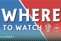 Croatia and Denmark badges with Where to Watch text