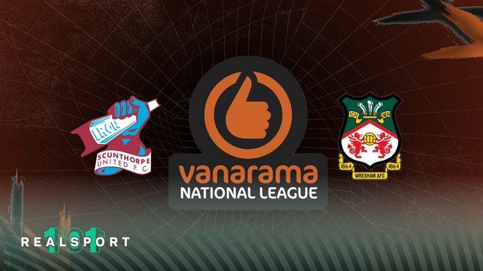 Scunthorpe and Wrexham badges with Vanarama National League logo
