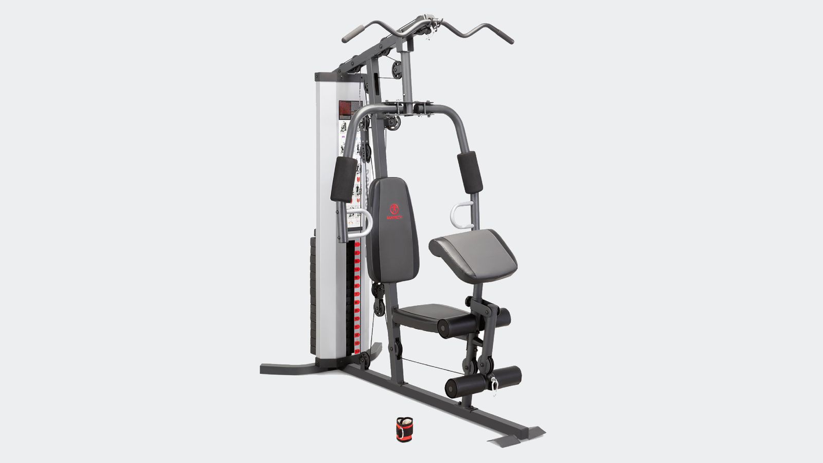 Marcy MWM-988 product image of a black seat attached to a black-framed multi gym.