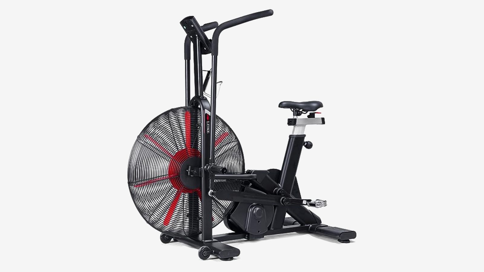 Leikefitness Fan Exercise Bike product image of a black framed bike with red details across the fan.