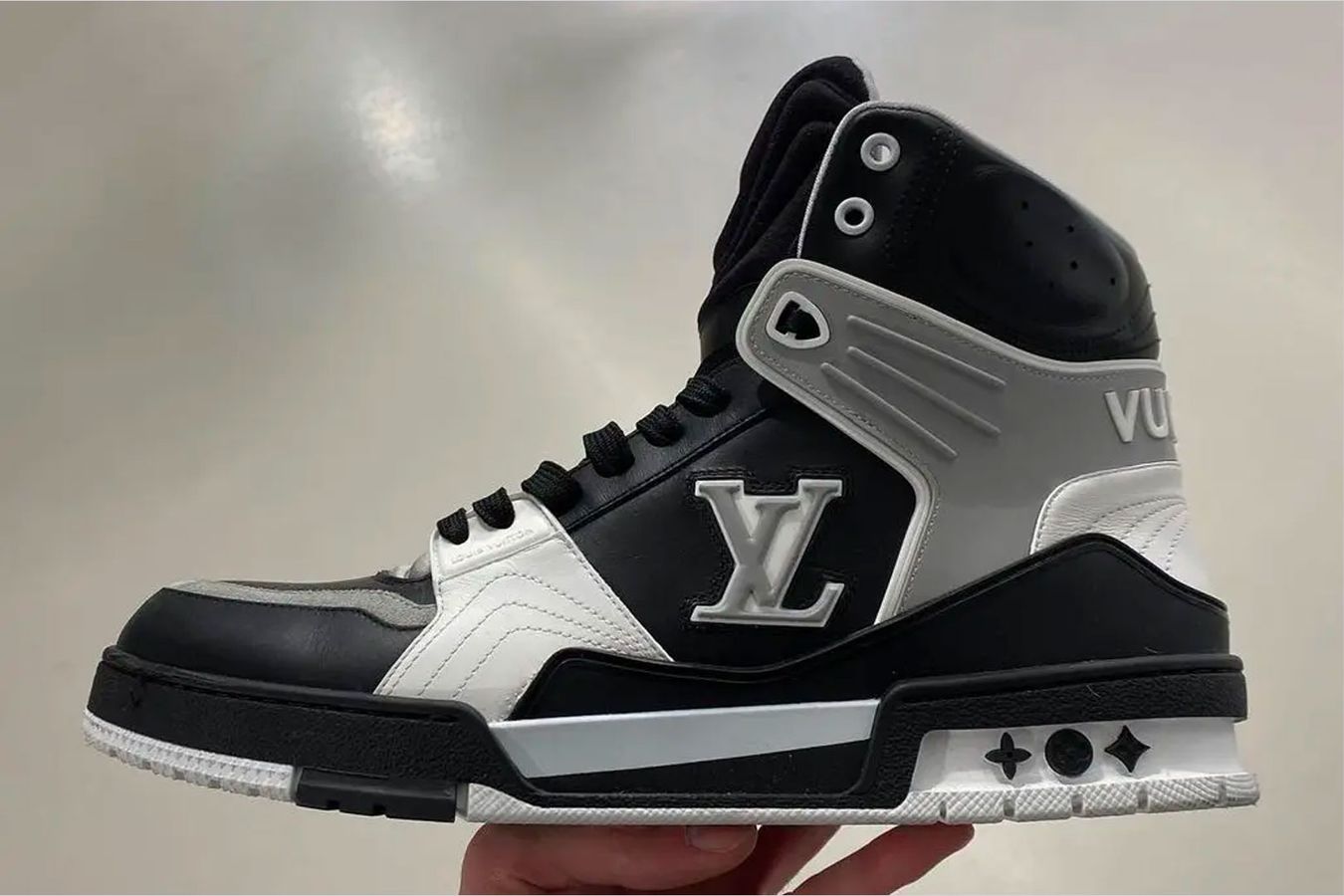 Louis Vuitton High 8 product image of a black and white high-top.