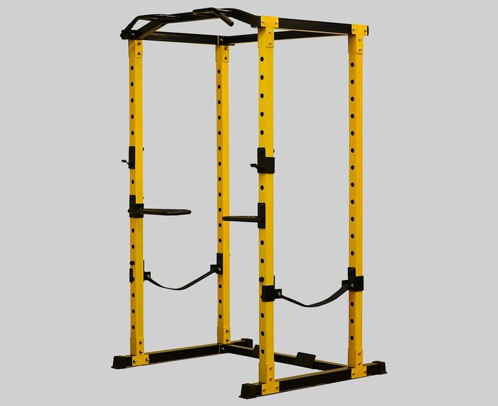 Best power cage HulkFit product image of yellow-framed power cage with black details.