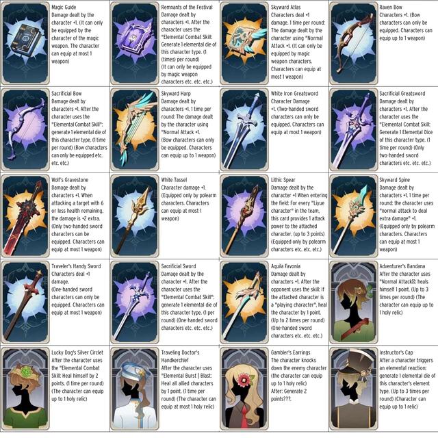 Weapons Cards in Genshin Impact TCG