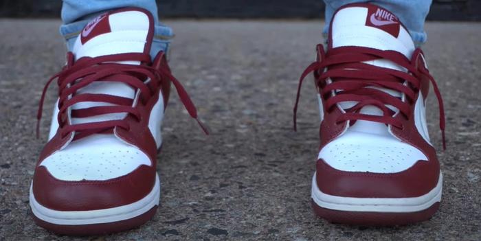 How to lace Dunks - Nike Dunk image of crimson and white sneakers with white laces.