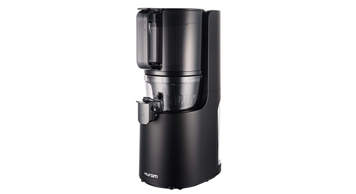 Best juicer Hurom product image of an all-black, compact machine.