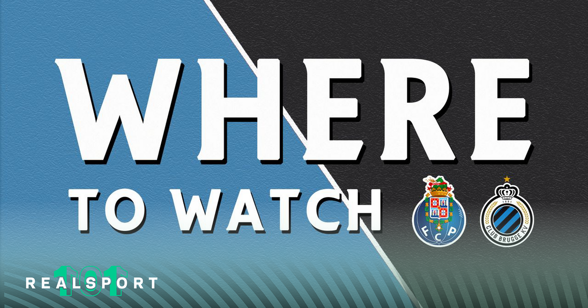 FC Porto and Club Brugge badges with where to watch text
