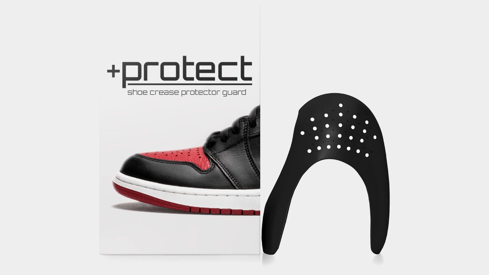 +Protect Crease Guards product image of a black crease protector next to a white box.