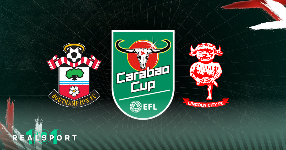 Southampton and Lincoln badges with Carabao Cup logo and green background