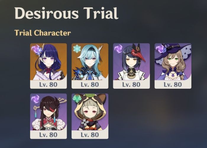 Desirous Trial Characters Genshin Impact