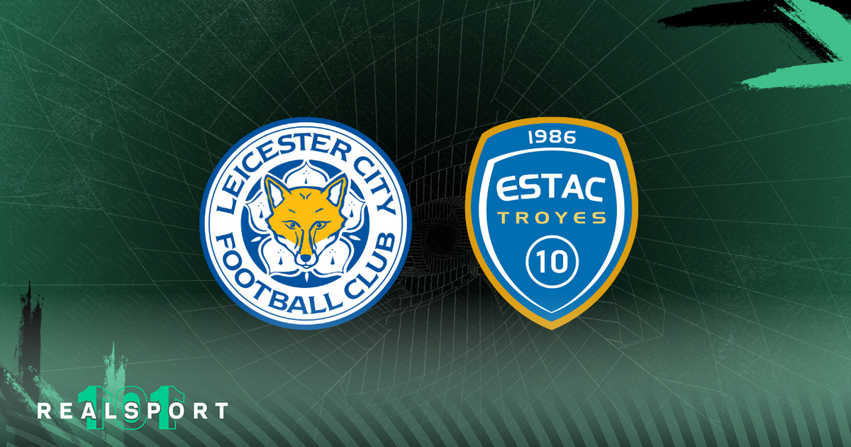 Leicester City and ESTAC Troyes badges with green background