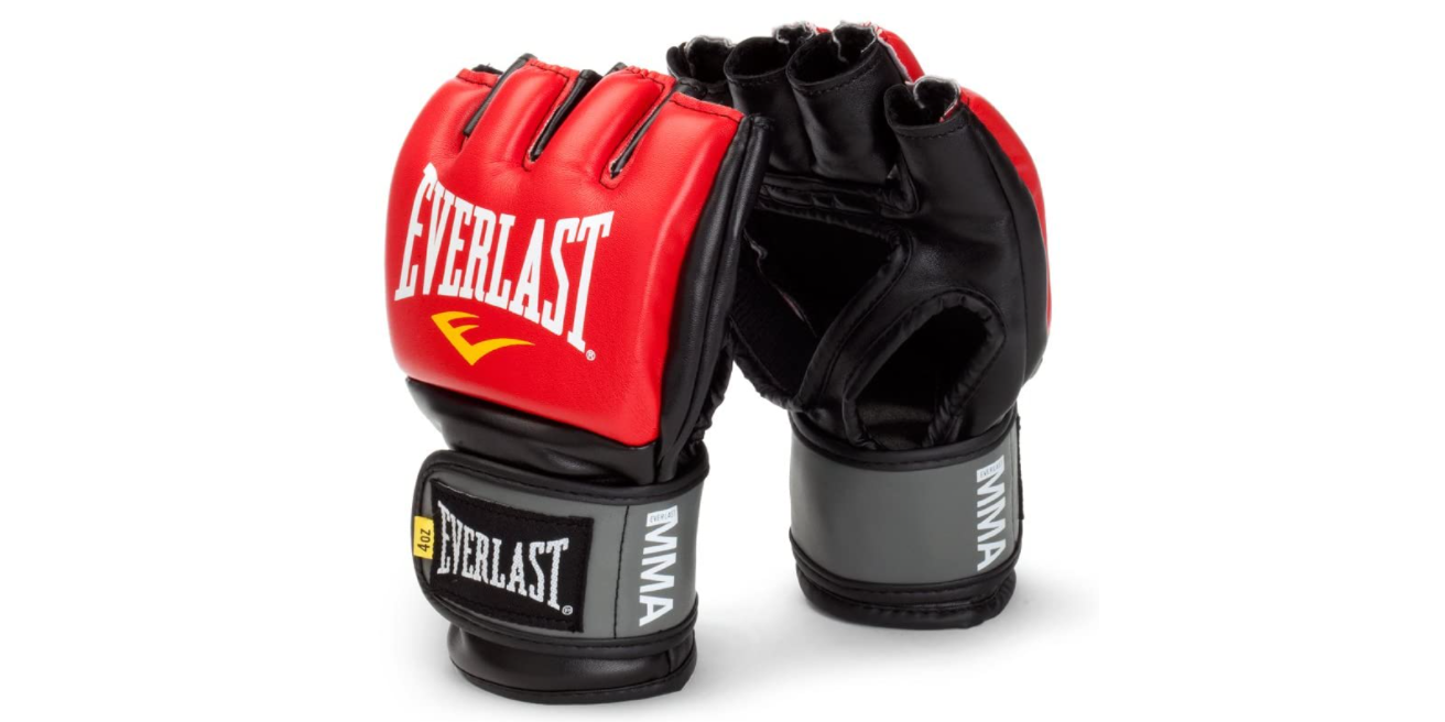 Best MMA gloves Everlast product image of a black and red pair of gloves.