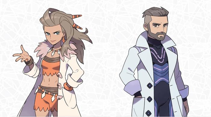 A promotional image showing both of the new Pokémon Scarlet and Violet professors