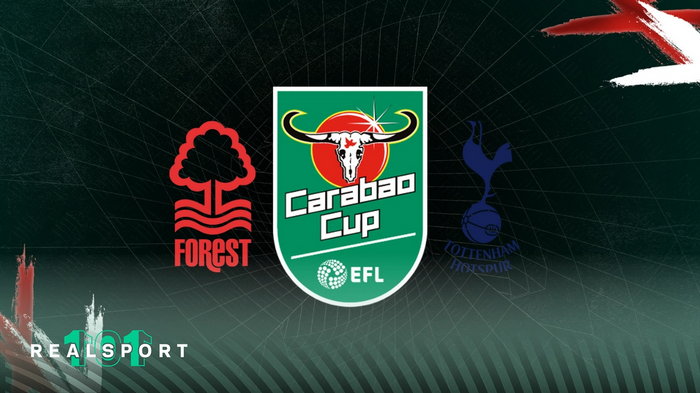 Nottingham Forest and Spurs badges with Carabao Cup logo