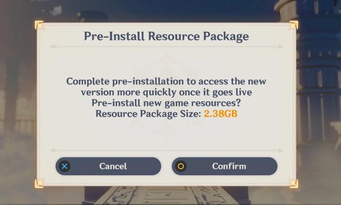 Genshin Impact preload pre-install info screen