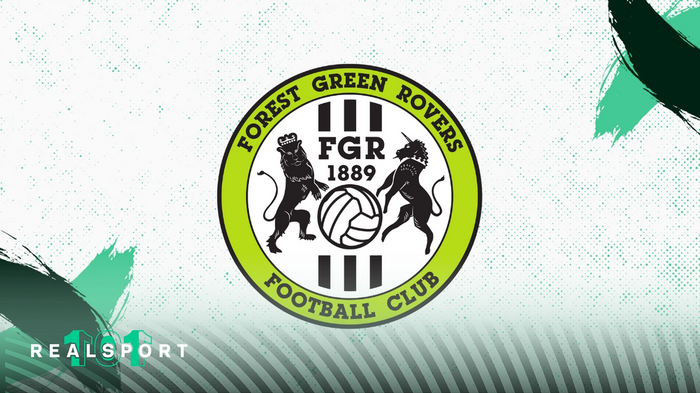 Forest Green Rovers badge with white, green and black background
