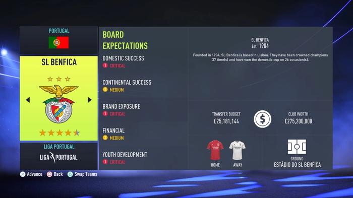 fifa 22 benfica career mode objectives
