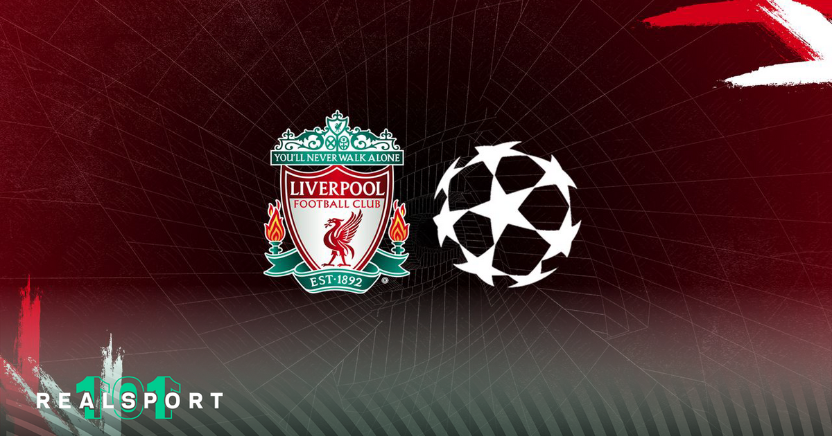 Liverpool badge and Champions League logo with red background