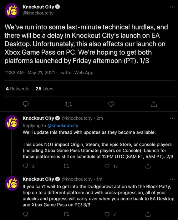 knockout city twitter release delayed