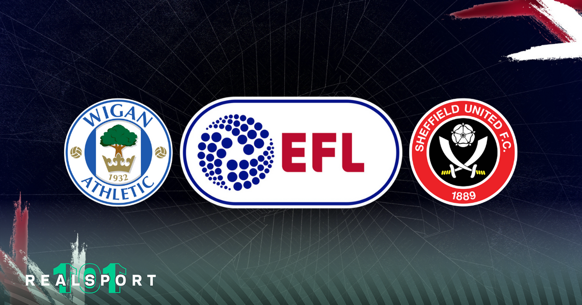 Wigan and Sheffield United badges with EFL logo