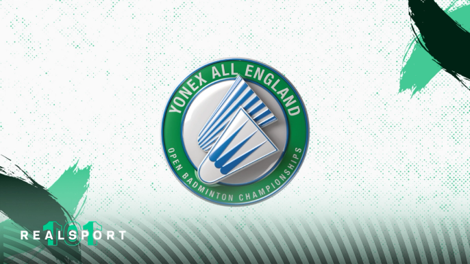 2023 All England Open Badminton Championships logo with white and green background