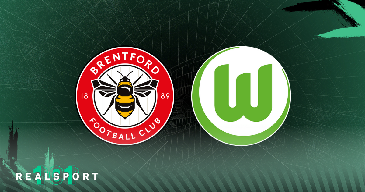 Brentford and Wolfsburg badges with green background