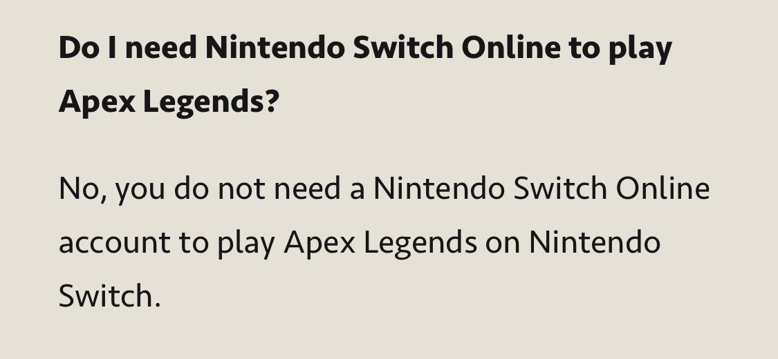 Apex Legends Switch Online subscription