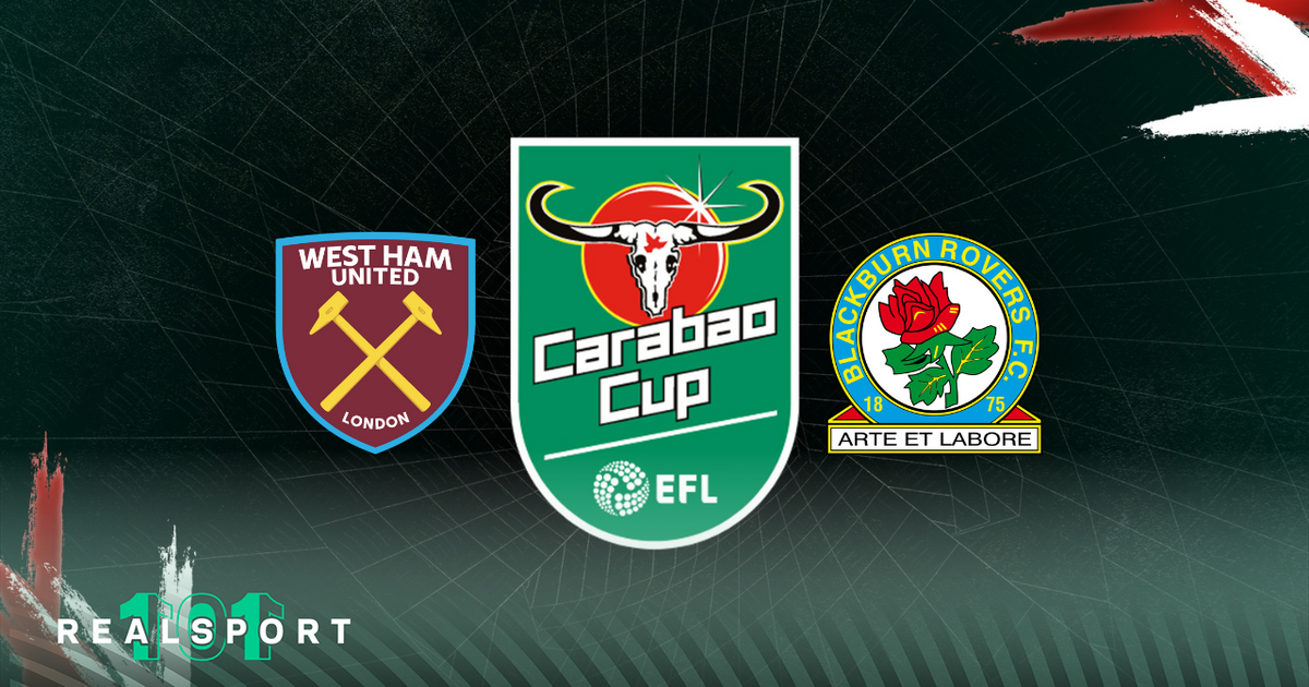 West Ham and Blackburn badges with Carabao Cup badge