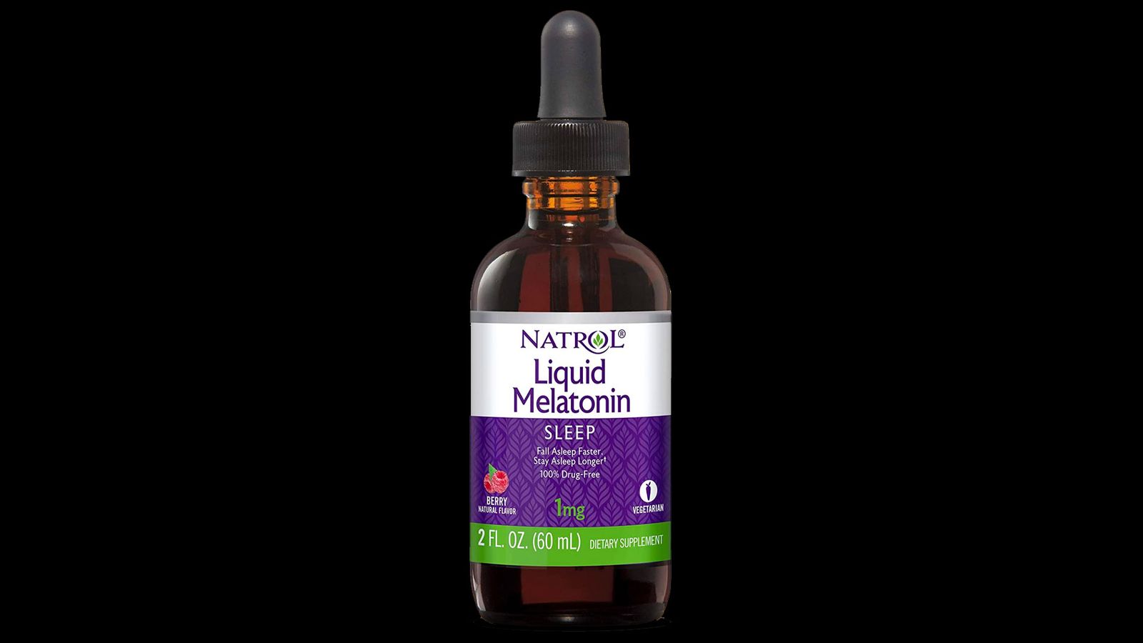 Natrol Liquid Melatonin product image of a brown bottle with a white, purple, and green label.