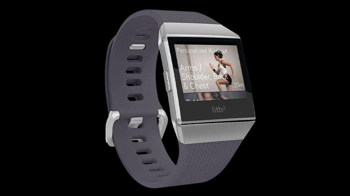 Best running Watch Fitbit product image of a charcoal grey smart watch.