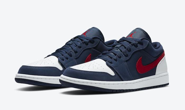 Best Air Jordan 1 Colorways "USA" product image of a pair of red, white, and blue sneakers.