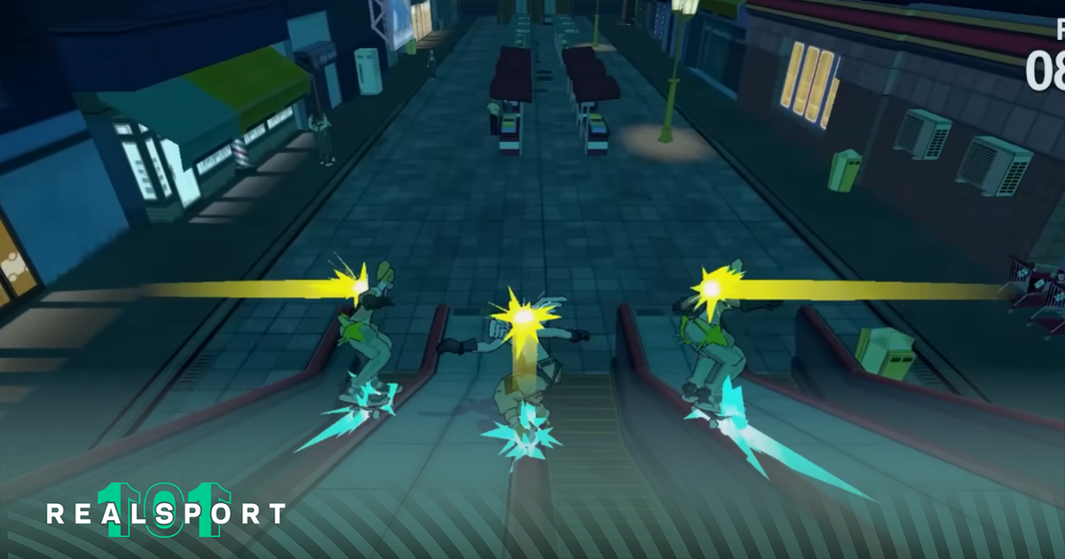 A screenshot of Bomb Rush Cyberfunk Official Special Trailer gameplay. 