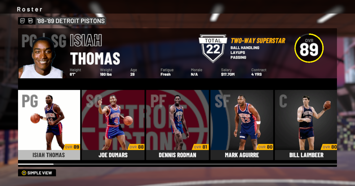 NBA 2K19: 1988-1989 Detroit Pistons Player Ratings and Roster