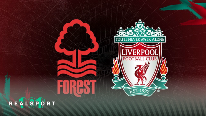 Nottingham Forest and Liverpool badges with red background