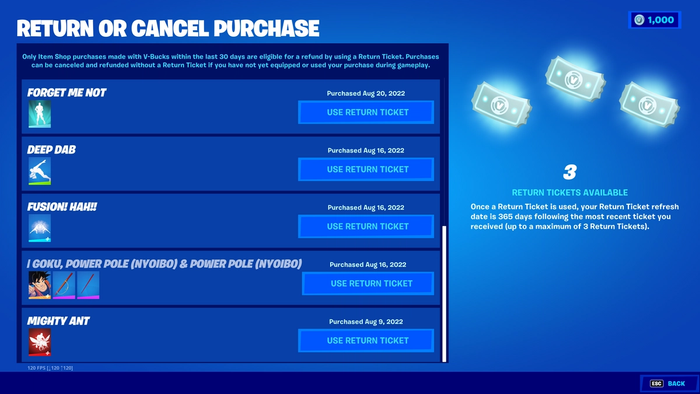 Fortnite Refunds operate off of refund tickets