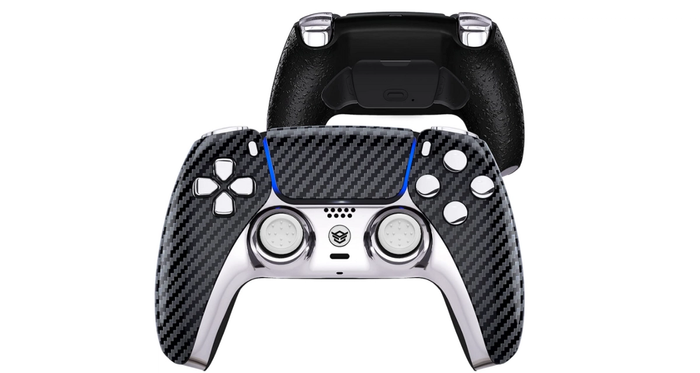 Best controller for Call of Duty Vanguard HexGaming product image of a custom PS5 controller with a carbon fibre design.